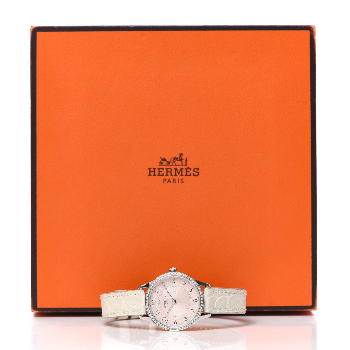 Stainless Steel Alligator Diamond Bezel 25mm Slim d'Hermes Quartz Watch Blanc