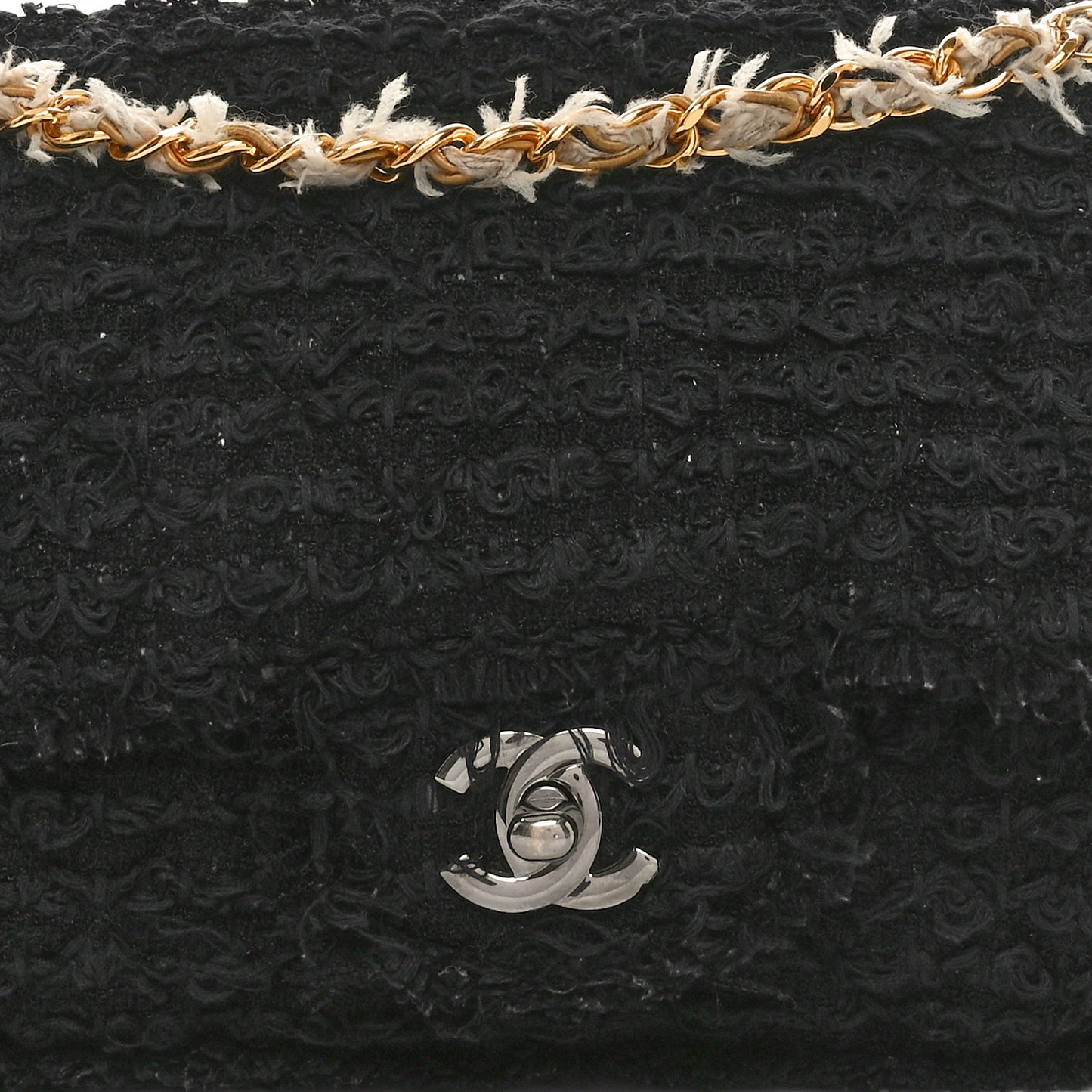 Tweed Quilted Medium Single Flap Black