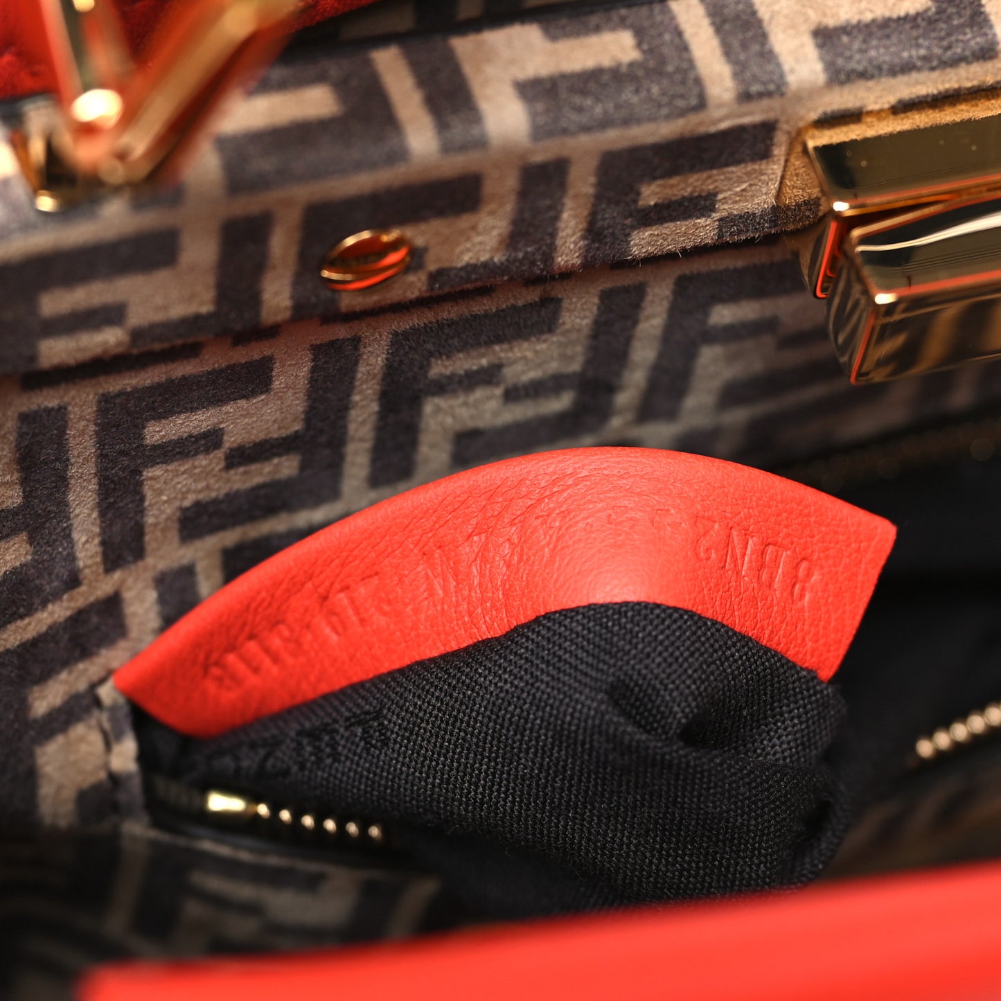 Vitello Seta Suede FF Mini Peekaboo Iconic Satchel Tulipano Miele Moro