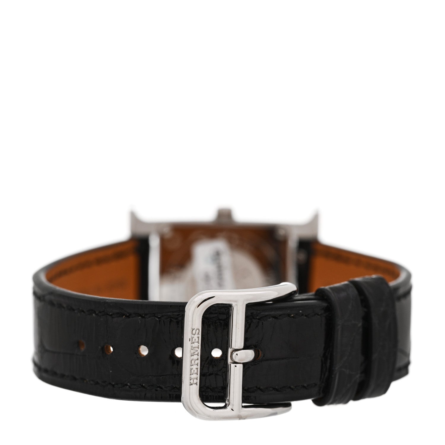 Hermes Stainless Steel Alligator Diamond Bezel Mother of Pearl 21mm Heure H Hour Quartz Watch Noir 3 of 5
