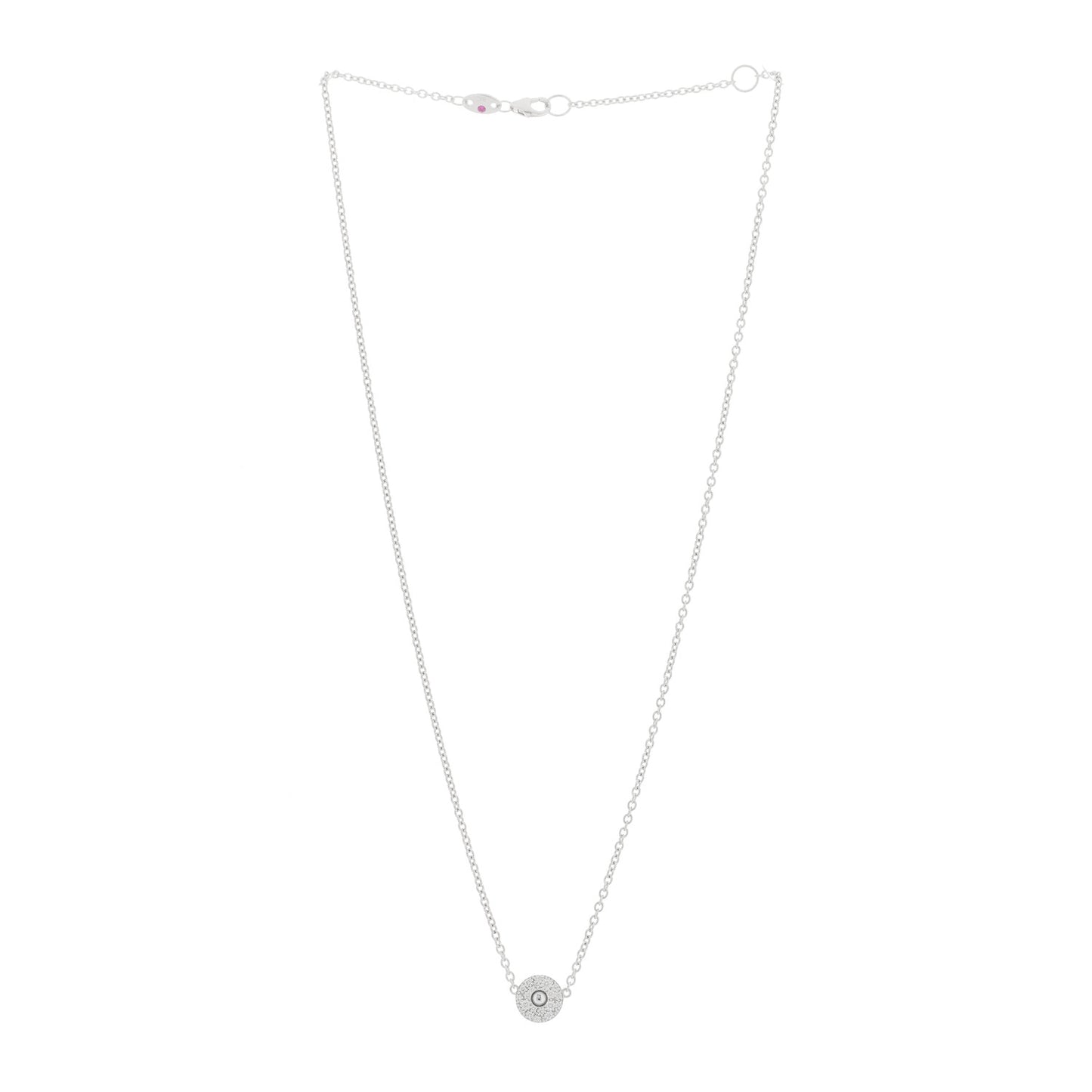 18K White Gold Diamond Pois Mois Circle Pendant Necklace
