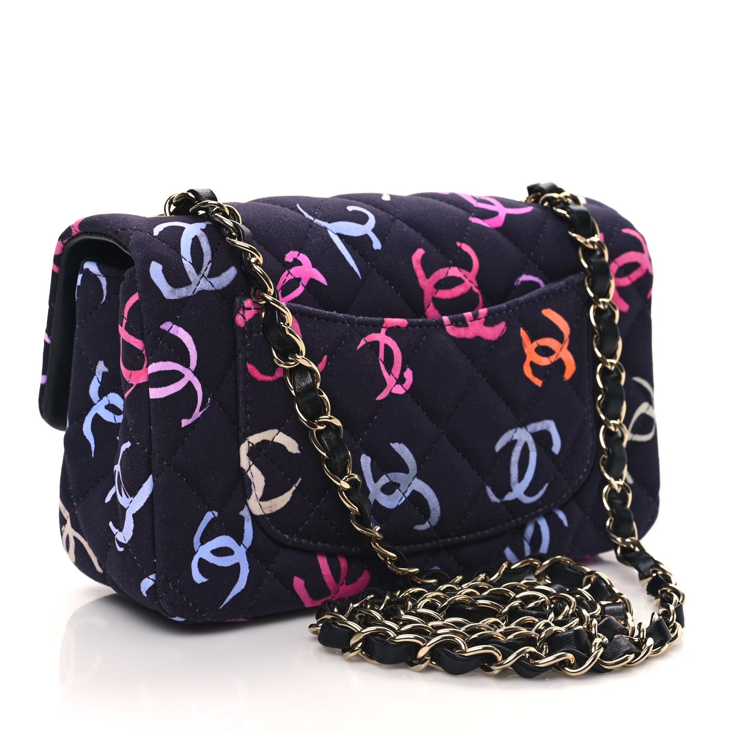 Jersey Quilted Mini Rectangular Flap Navy Blue Multicolor