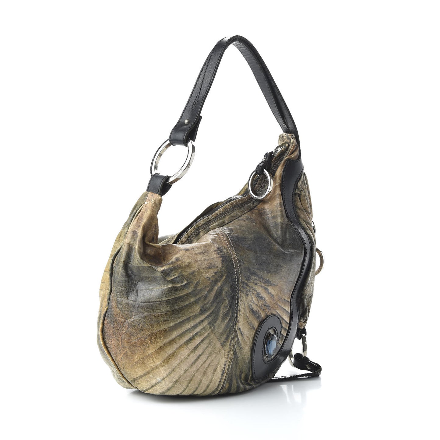 Distressed Calfskin Printed Small Oyster Multicolor