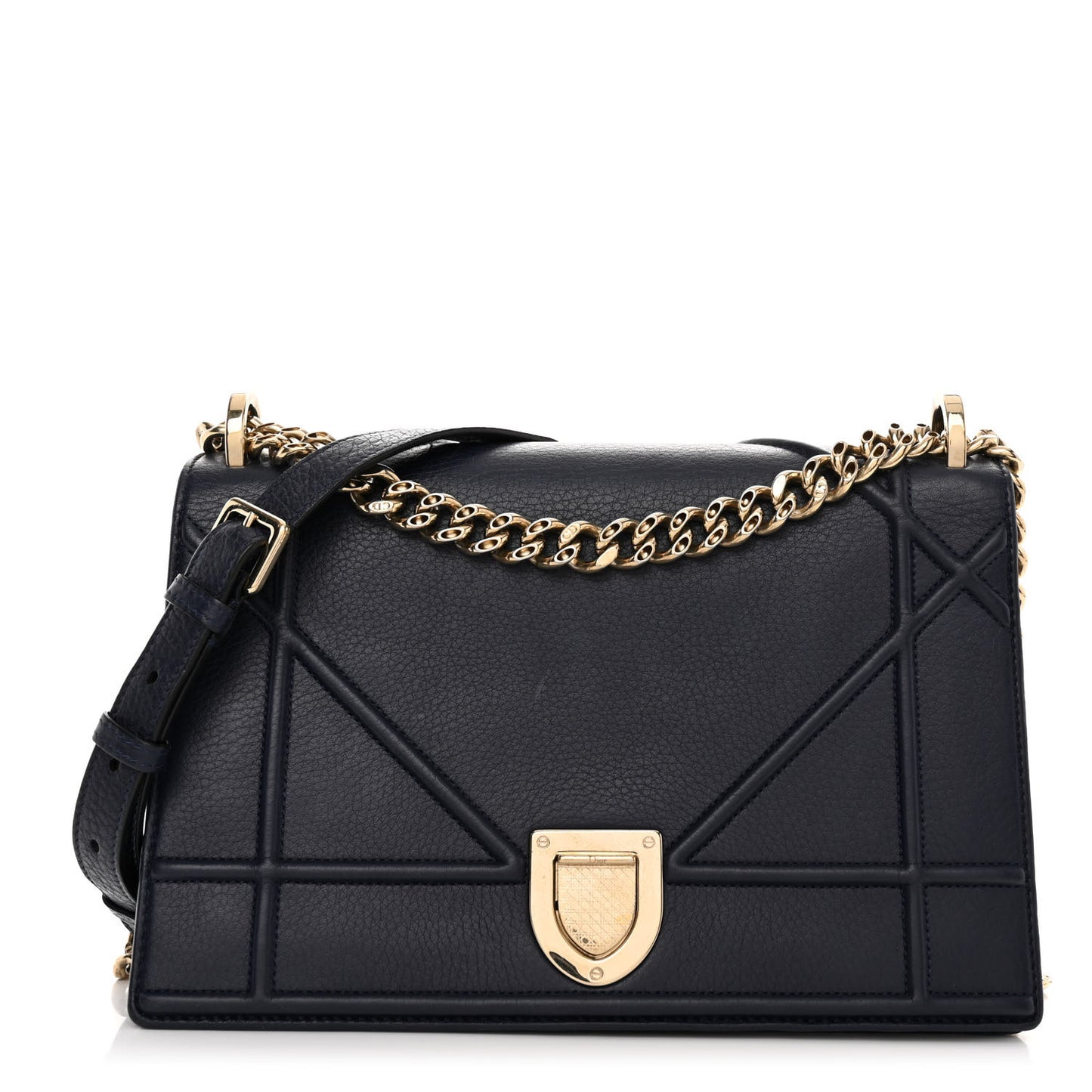 Grained Calfskin Medium Diorama Flap Bag Indigo Blue