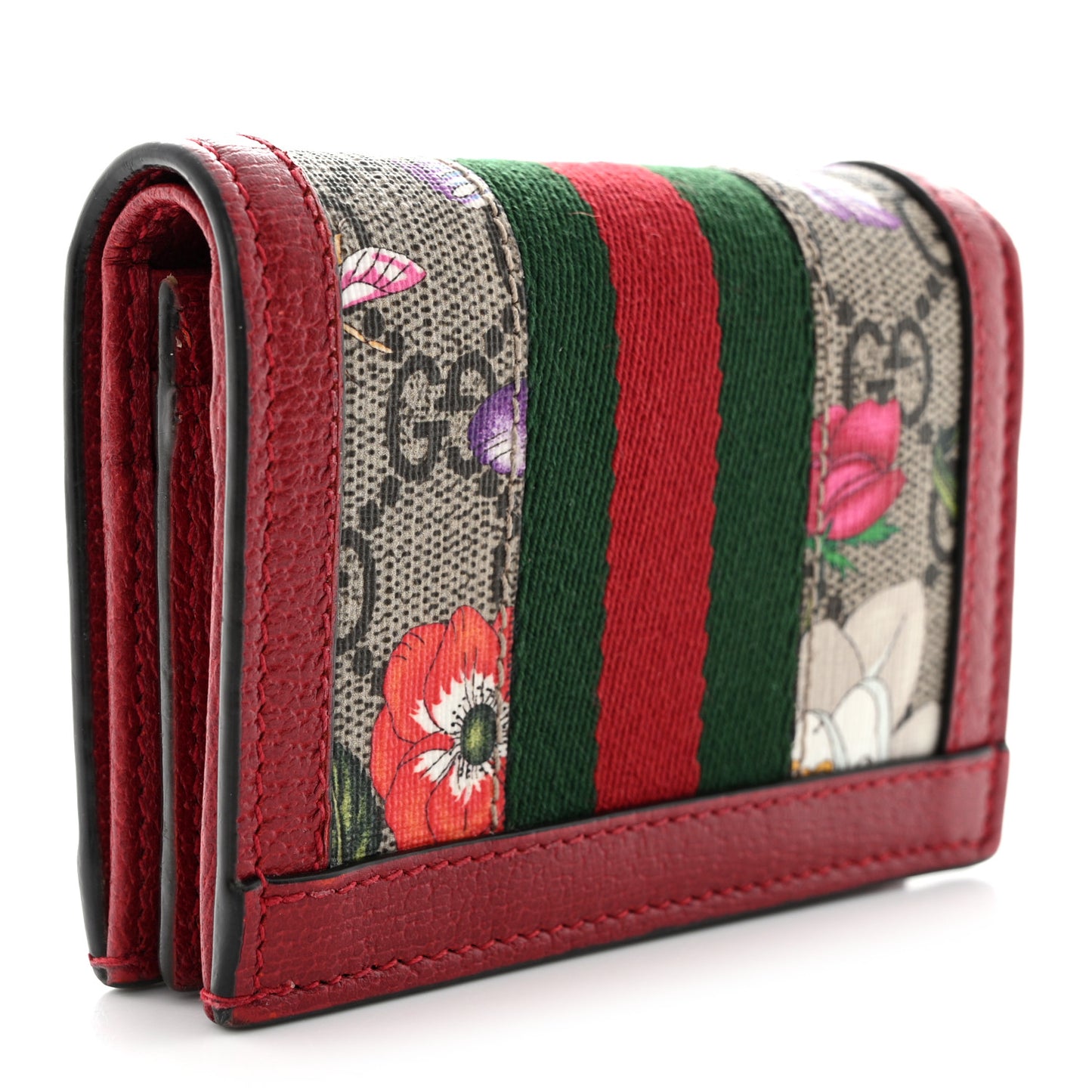 GG Supreme Monogram Flora Web Ophidia Card Case Red