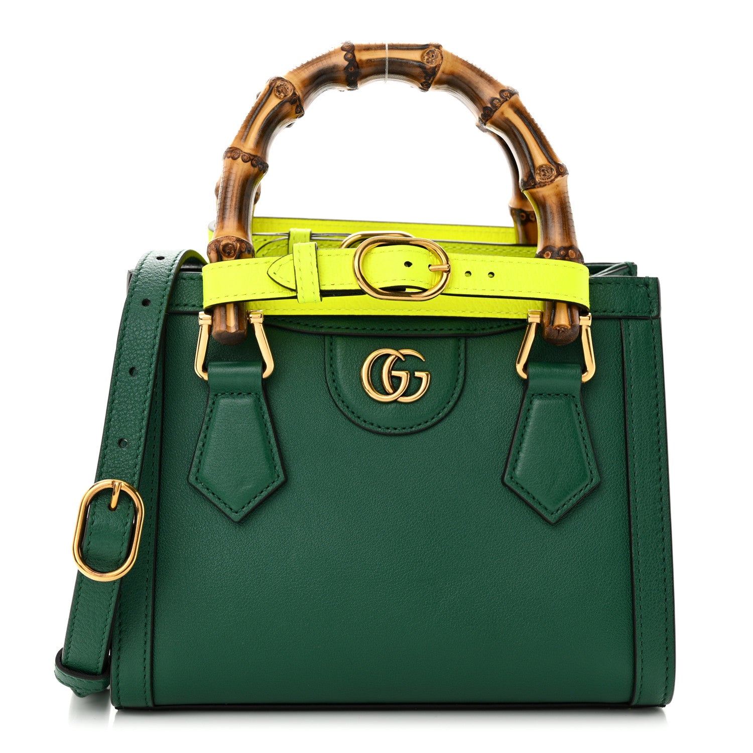 Gucci Wonka Grain Calfskin Mini Diana Tote Bag Green Yellow Fluo