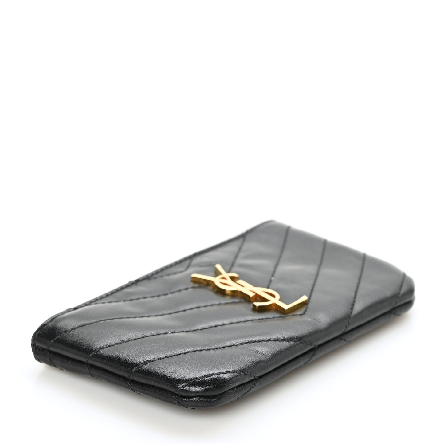 Calfskin Matelasse Monogram Key Pouch Black