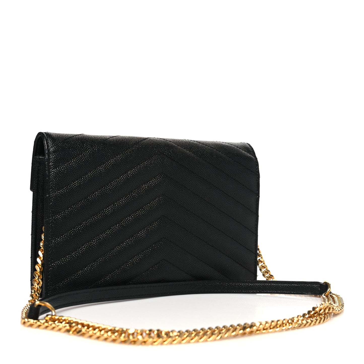 Grain De Poudre Matelasse Chevron Monogram Envelope Chain Wallet Black