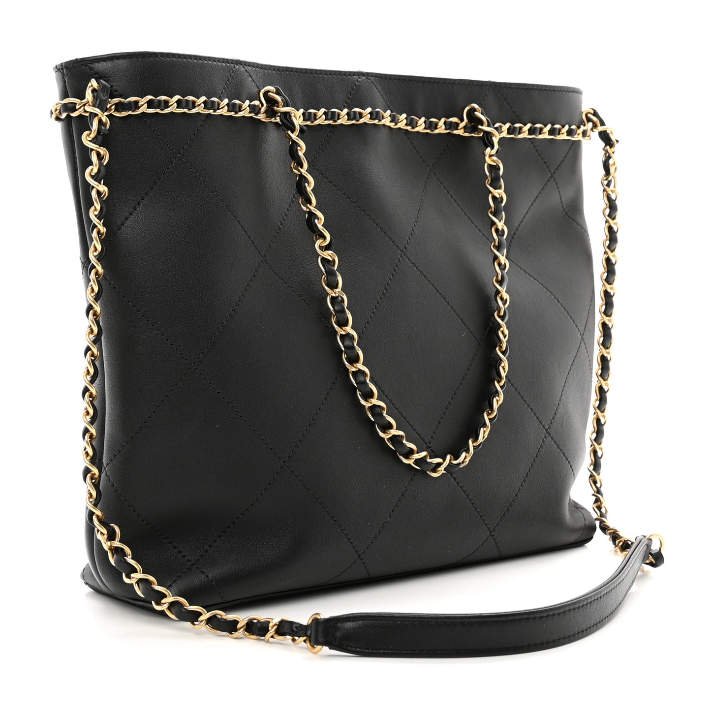 Calfskin Stitched Small Shopping Tote Black