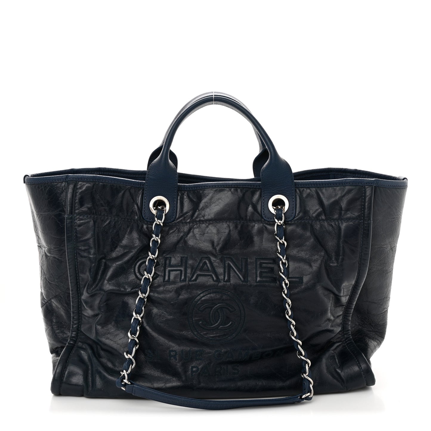 Glazed Calfskin Large Deauville Tote Blue