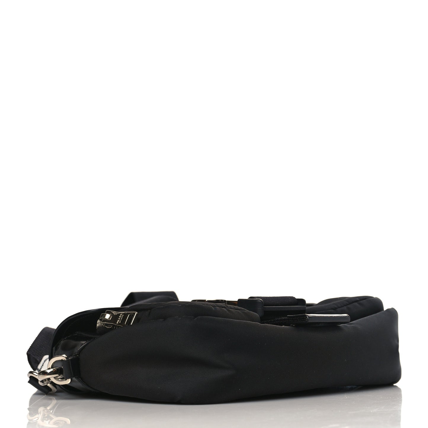 Re-Nylon Spazzolato Double Pocket Buckle Shoulder Bag Black
