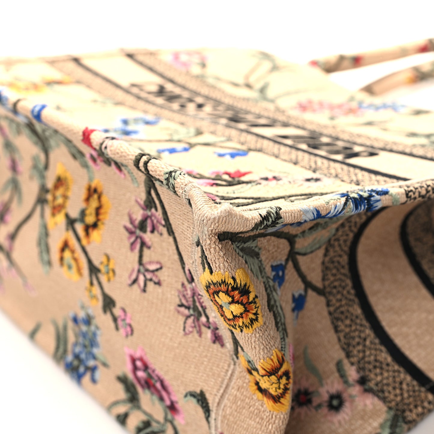 Raffia Embroidered Petites Fleurs Medium Book Tote Natural