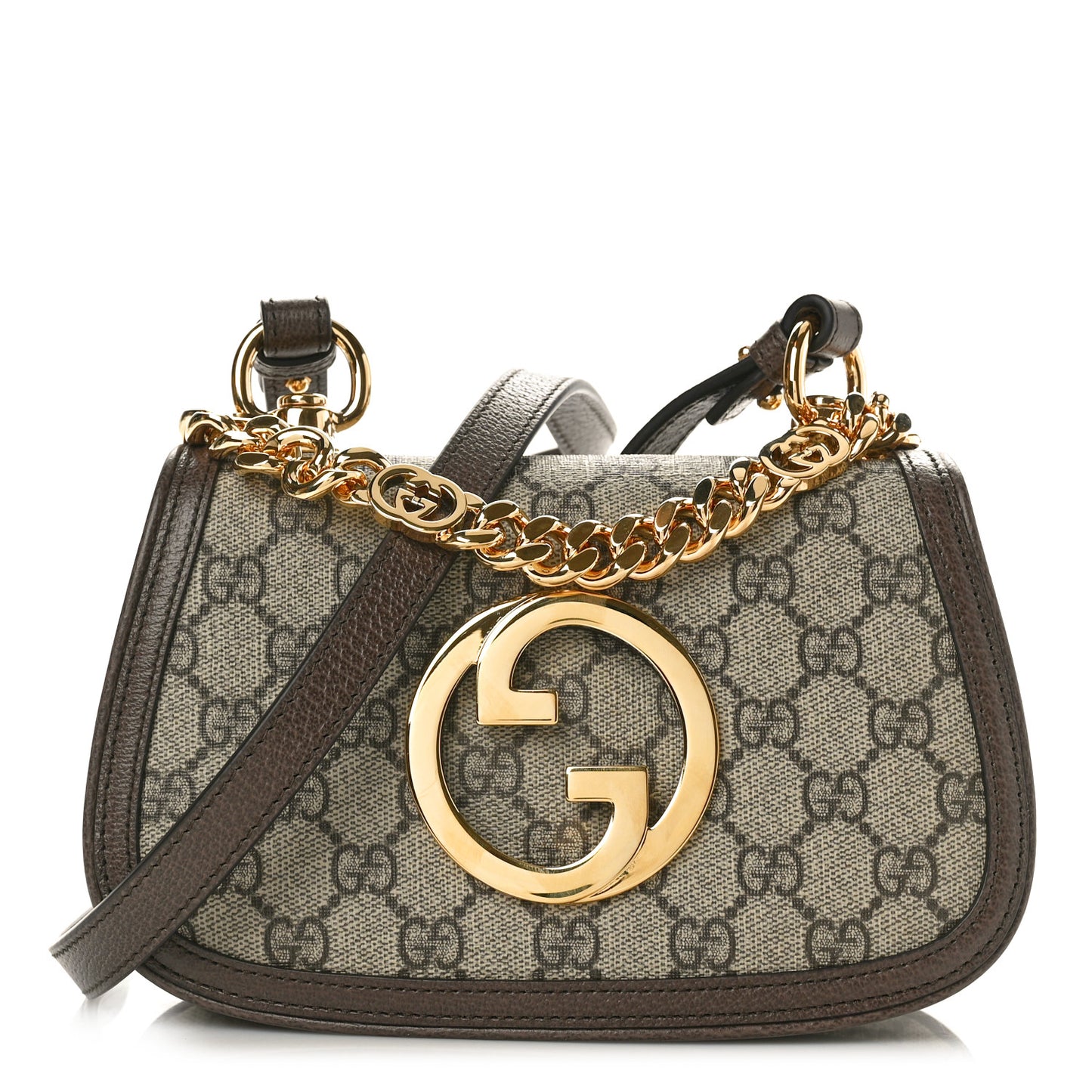 GG Supreme Monogram Textured Dollar Calfskin Mini Blondie Chain Shoulder Flap Bag Beige Ebony New Acero