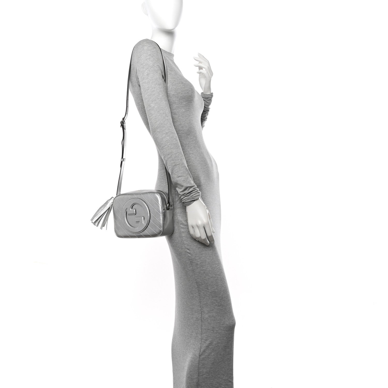 Gucci Metallic Sakai Be Green Calfskin Diagonal Stitched Small Blondie Shoulder Bag Silver 2 of 10