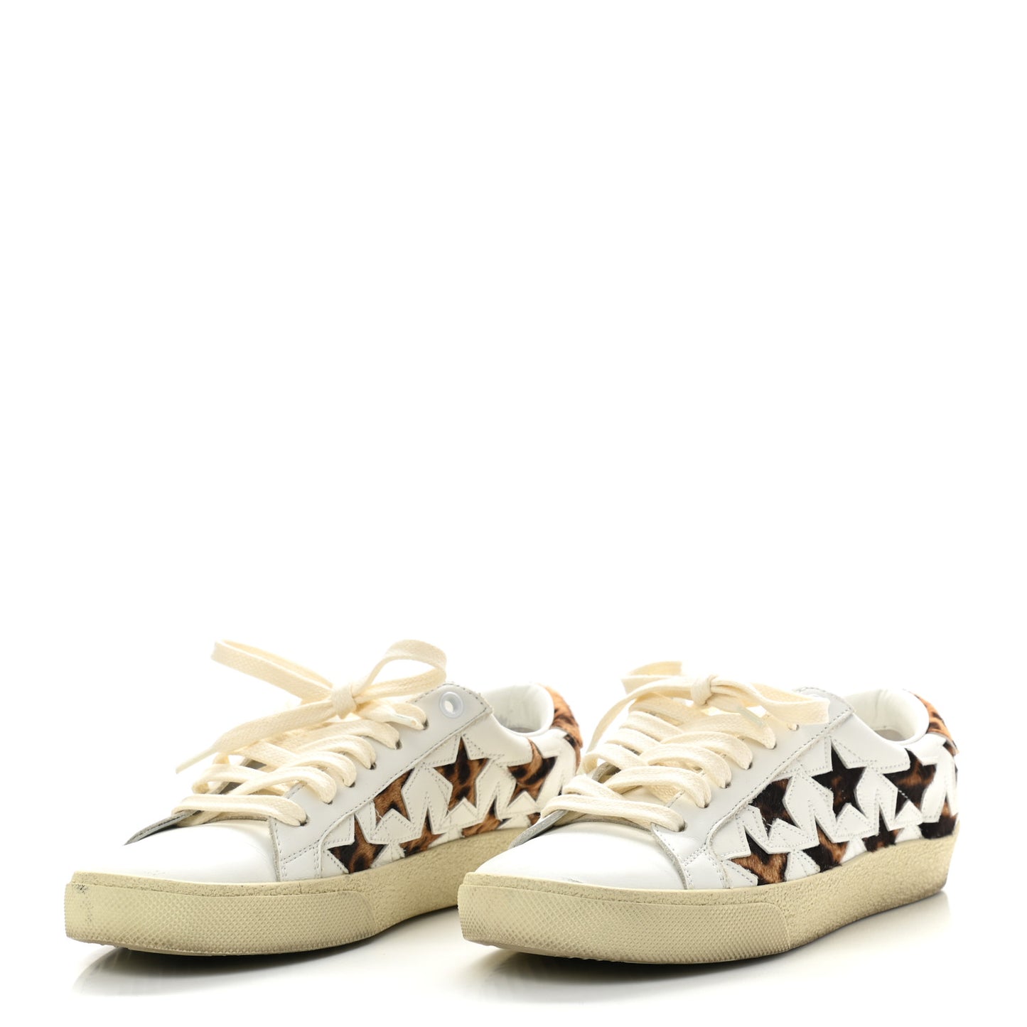 Calfskin Pony Hair Star Court Sneakers 36 White