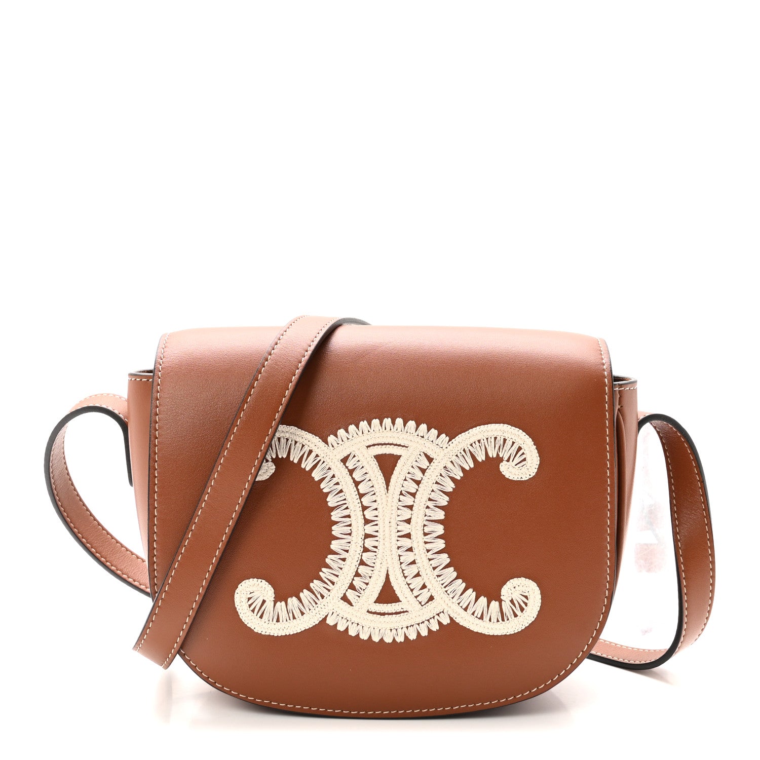 Celine Smooth Calfskin Cuir Triomphe Embroidered Folco Crossbody