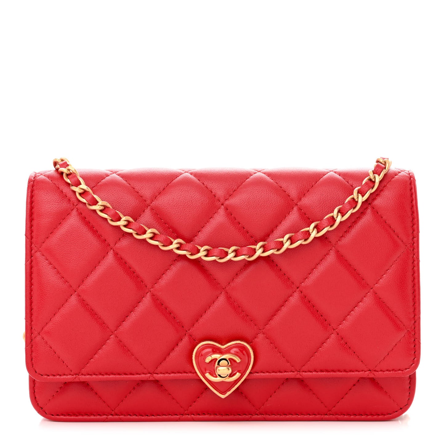 Lambskin Plexiglass Quilted Coco Love Wallet On Chain WOC Red