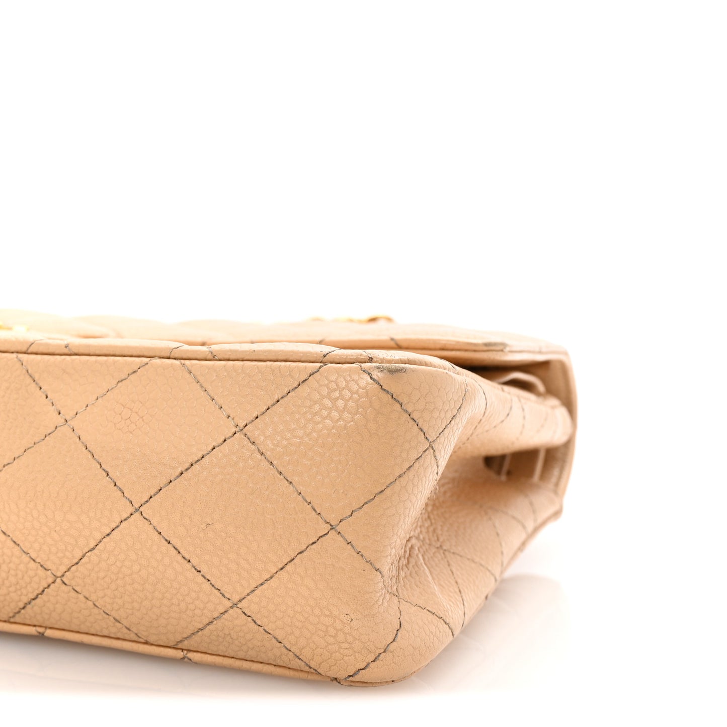 Caviar Quilted Medium Double Flap Beige