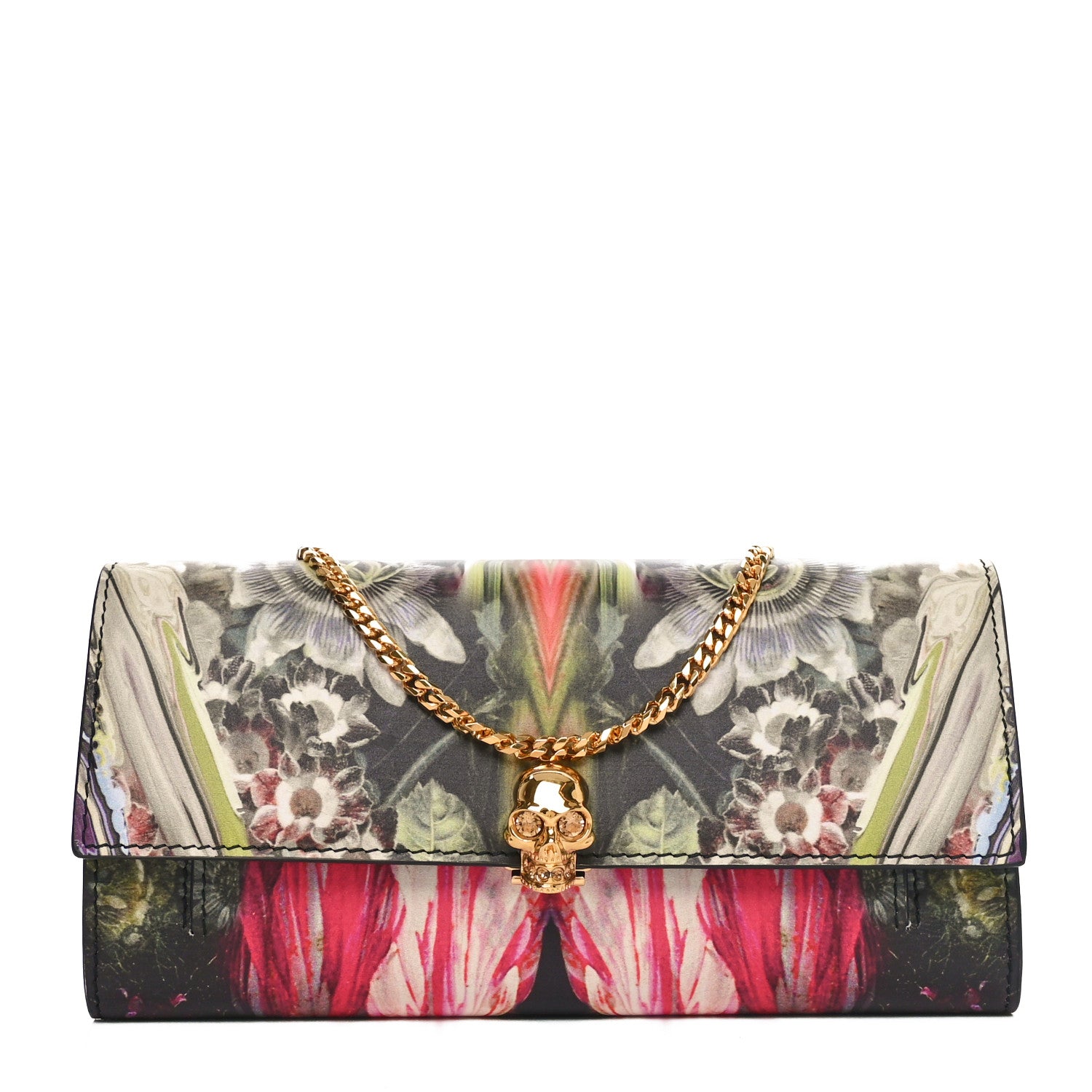 Alexander McQueen Printed Calfskin Dripping Flower Skull Wallet on