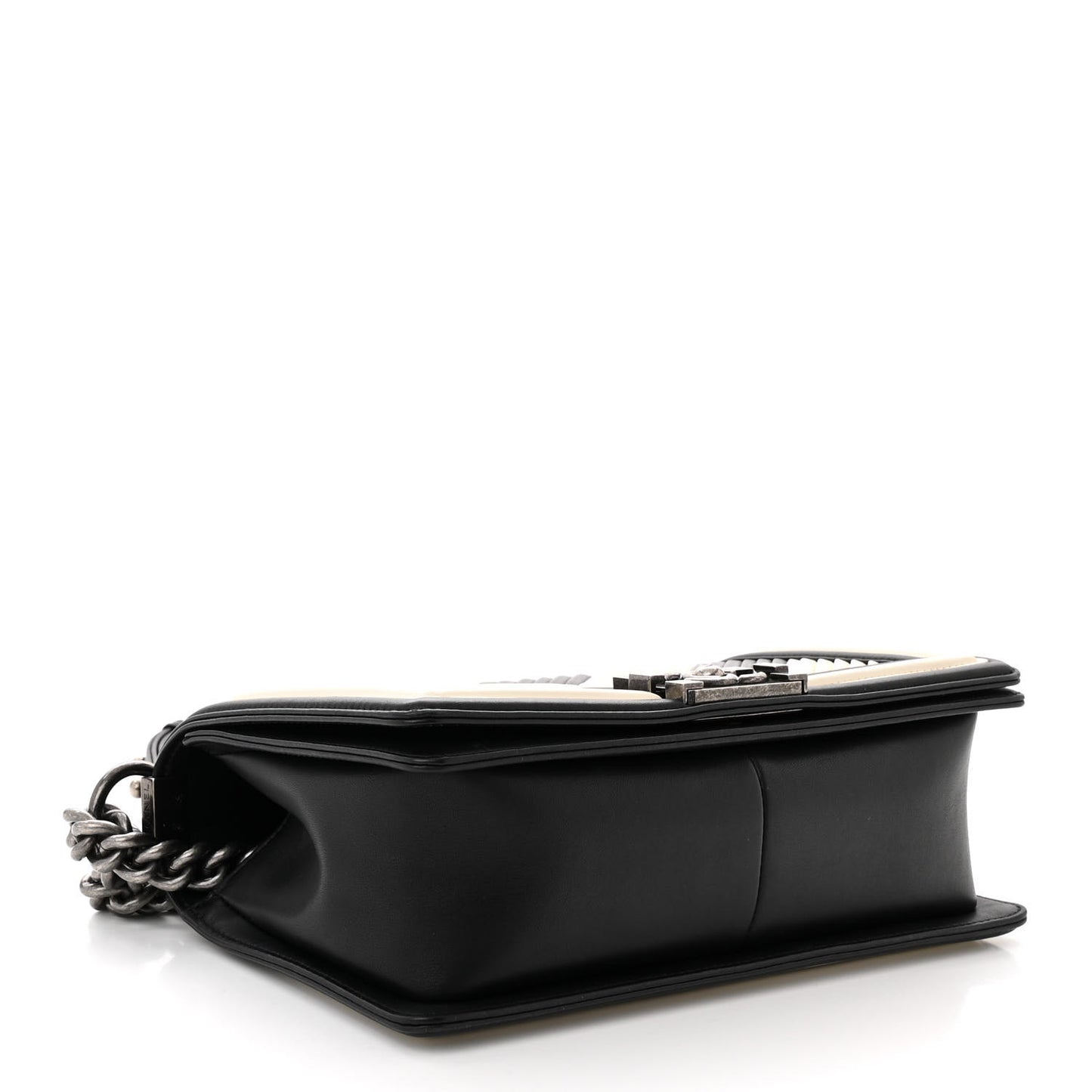 Calfskin Pleated Medium Boy In Rome Flap Black White