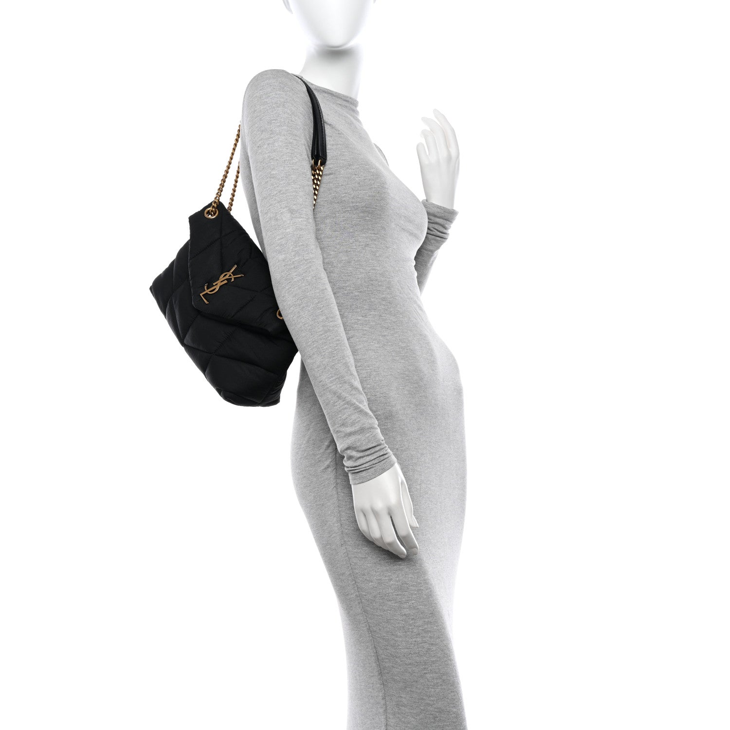 Saint Laurent Nylon Quilted Small Loulou Puffer Monogram Chain Satchel Black 2 of 10