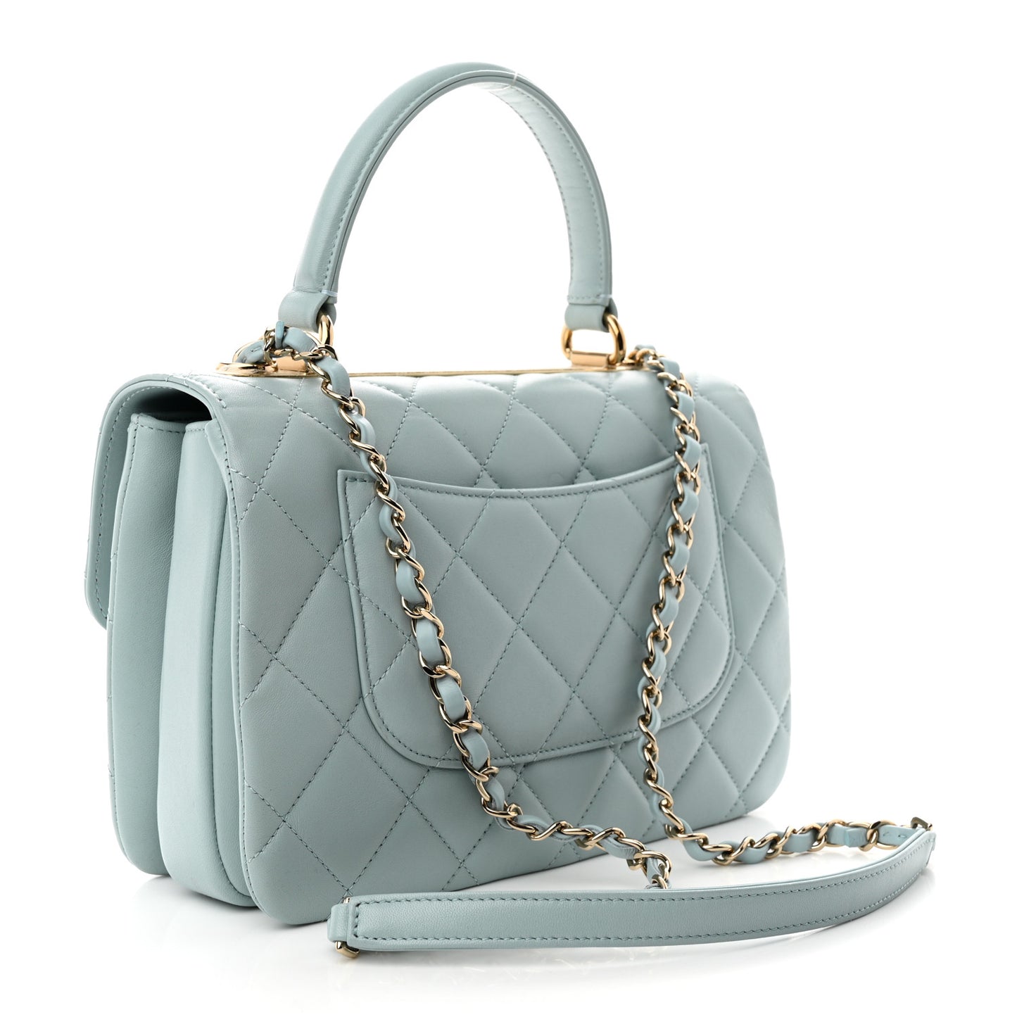 Lambskin Quilted Small Trendy CC Flap Dual Handle Bag Light Blue