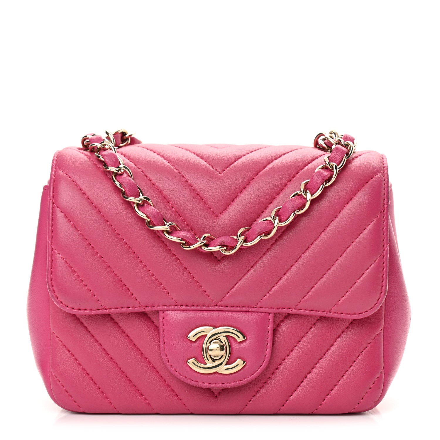 Chanel Lambskin Chevron Quilted Mini Square Flap Fuchsia 1 of 16