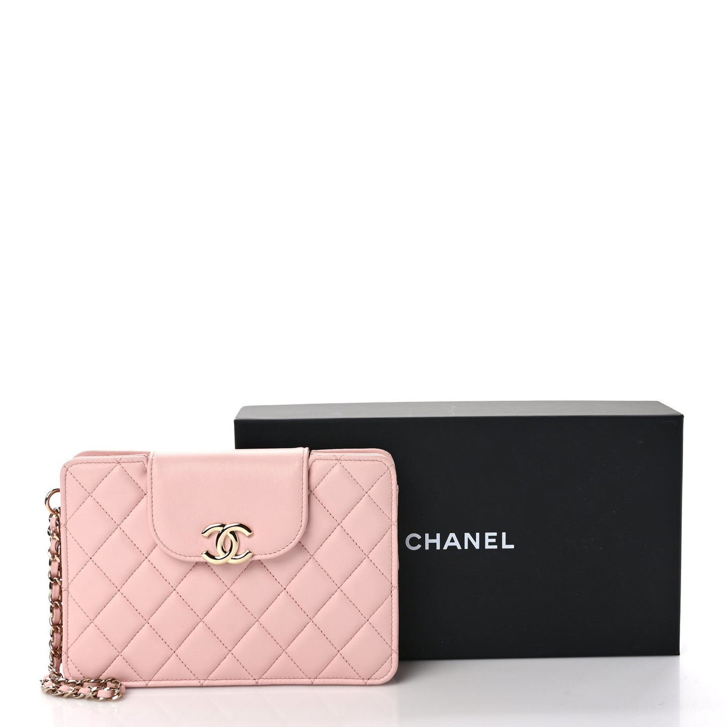 Lambskin Quilted CC Pouch Wristlet Pink