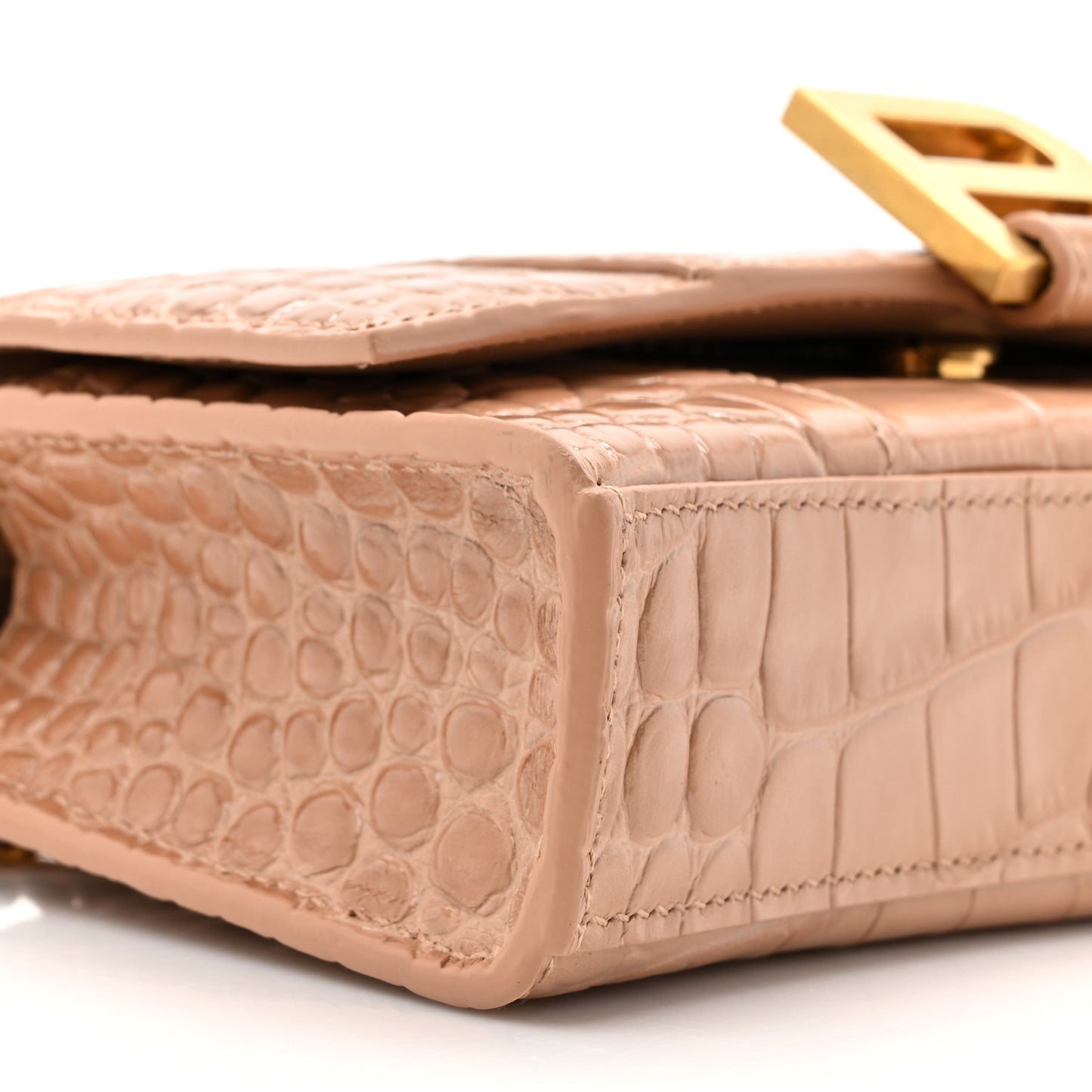 Shiny Calfskin Crocodile Embossed Hourglass Chain Bag Nude Beige