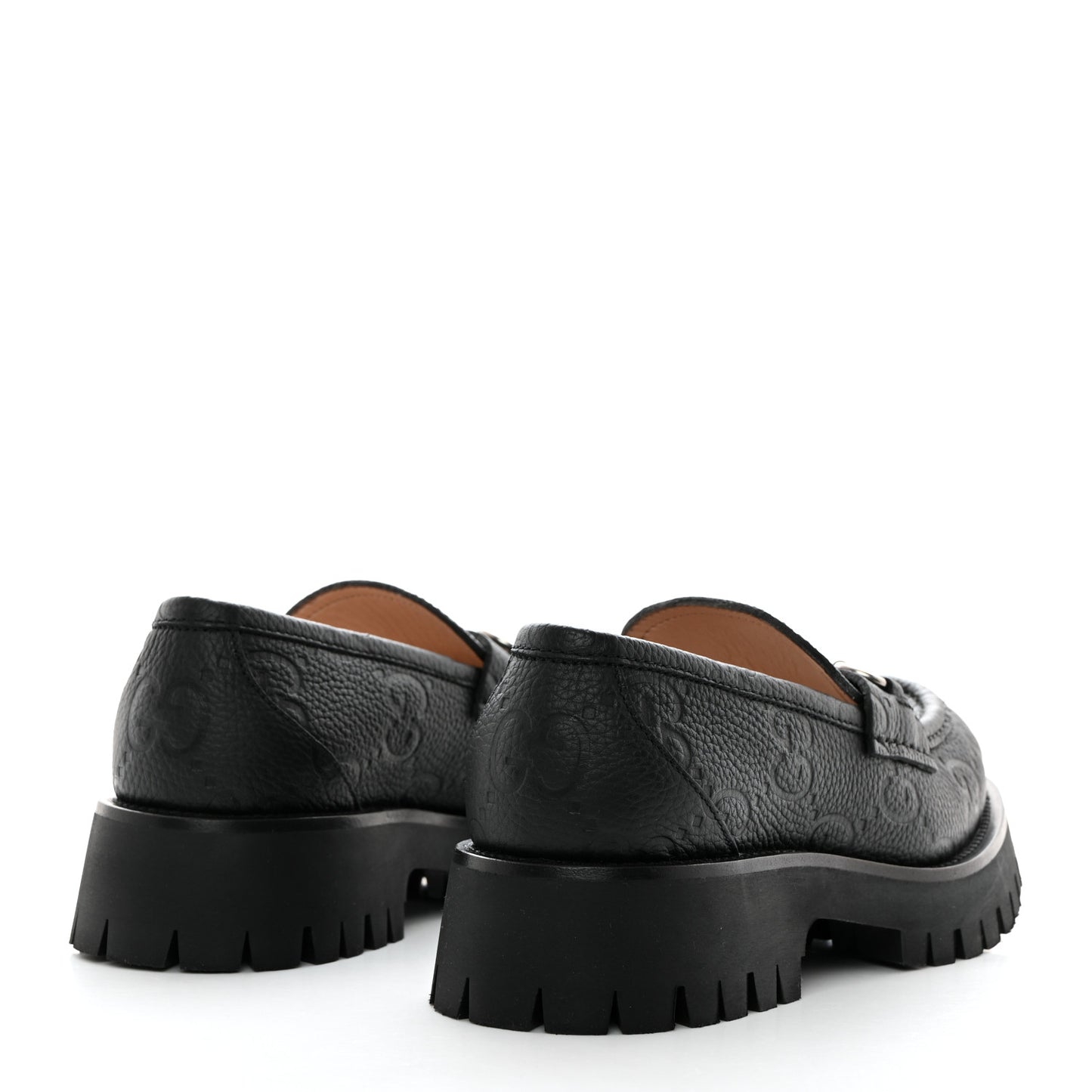 Piuma Calfskin Embossed Womens Platform Lug Sole Loafers 39.5 Black