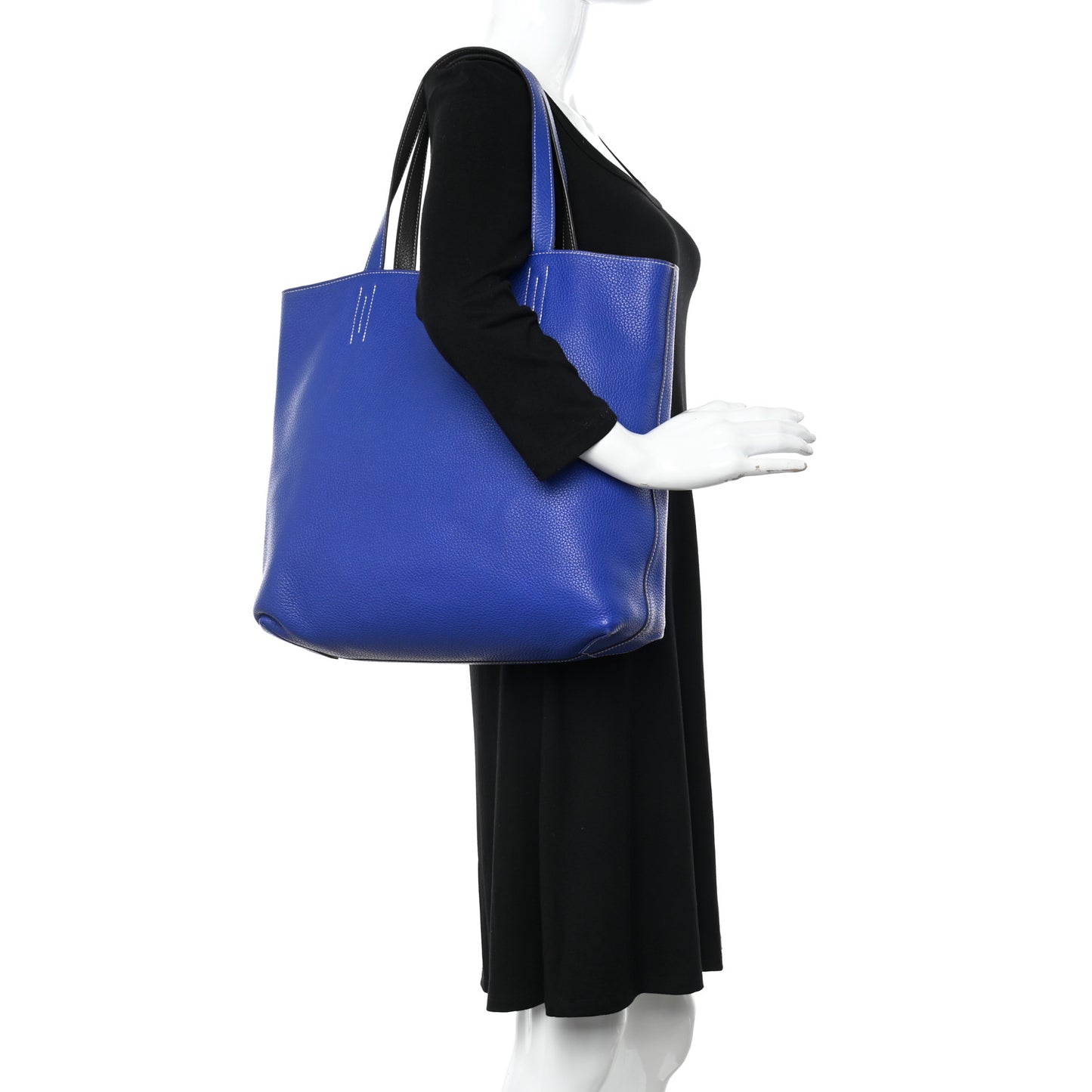 Taurillon Clemence Double Sens 36 Reversible Tote Graphite Bleu Electrique