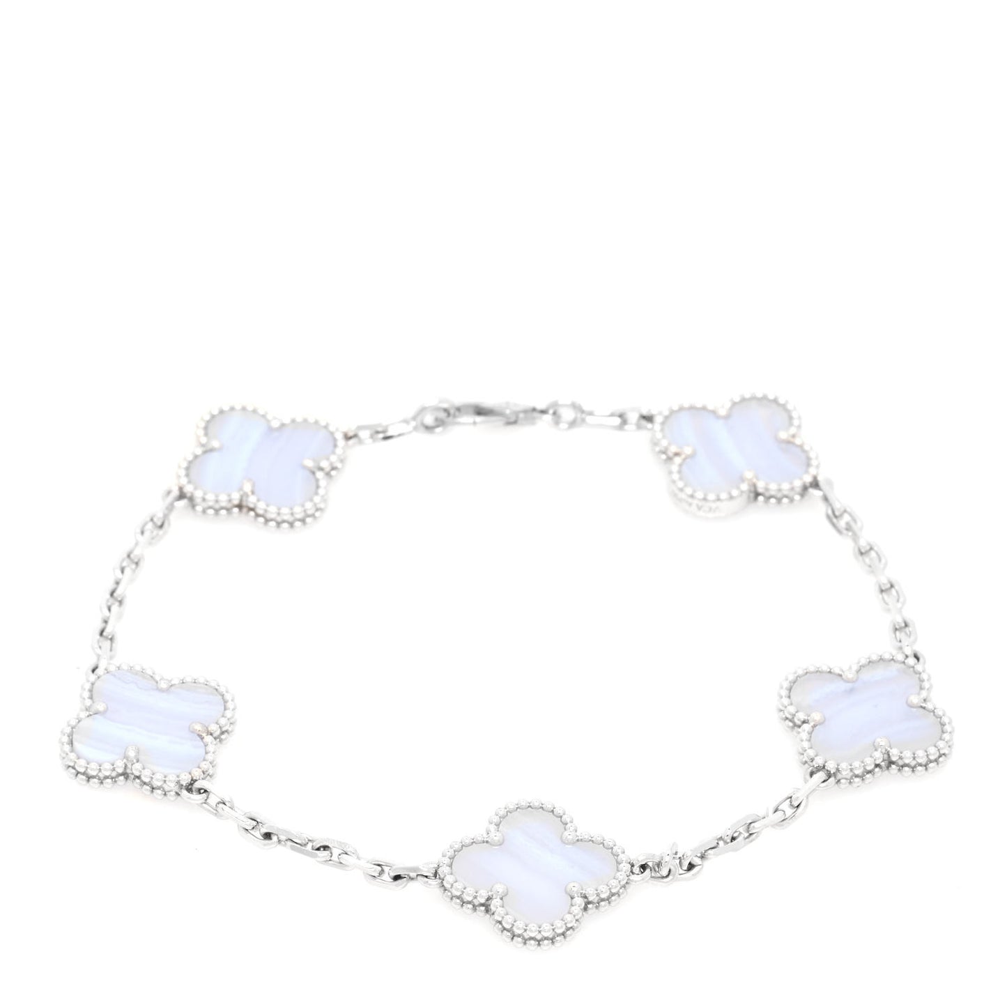 18K White Gold Chalcedony 5 Motifs Vintage Alhambra Bracelet