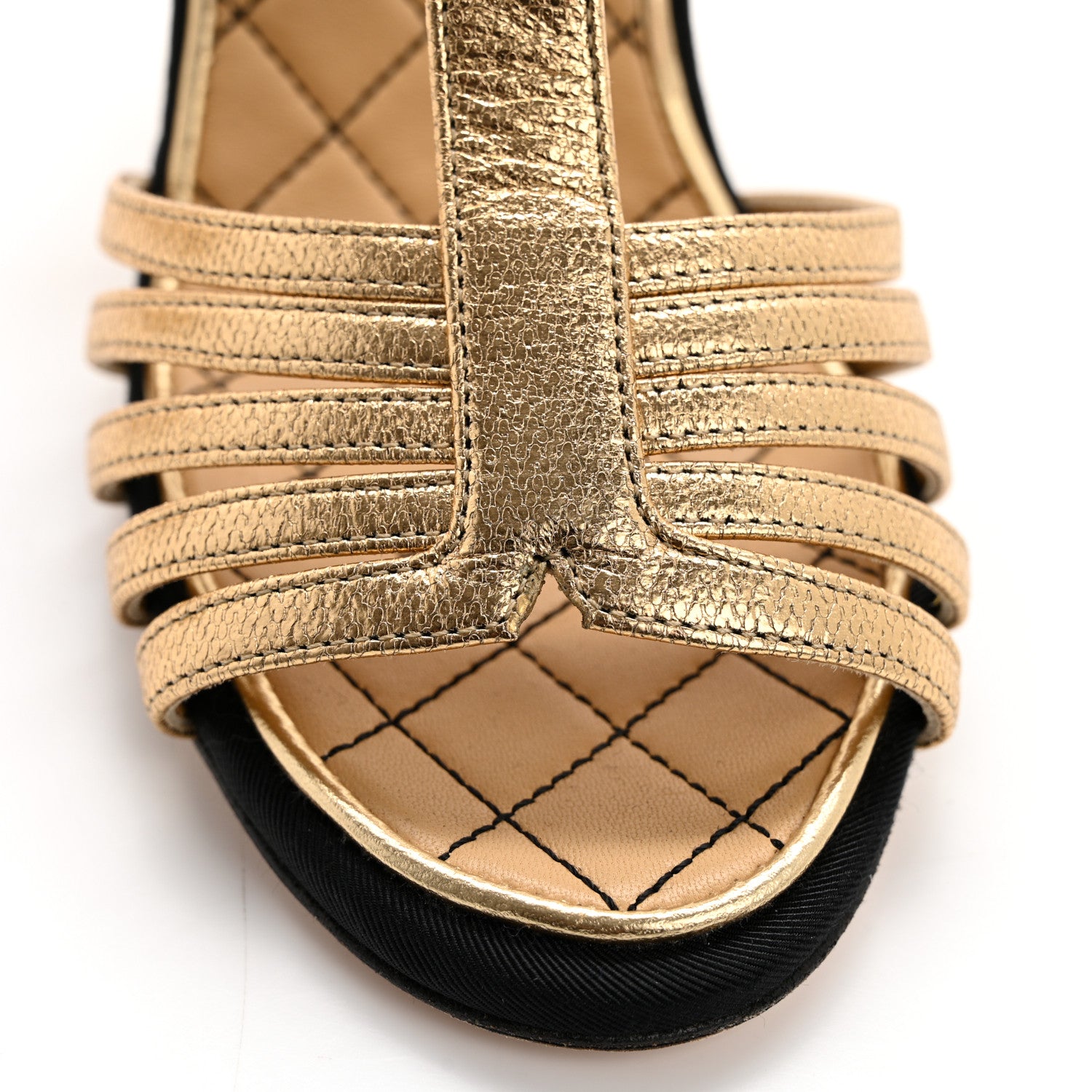 Chanel Laminated Goatskin Quilted Wedge Sandals 35 Gold 11 of 12