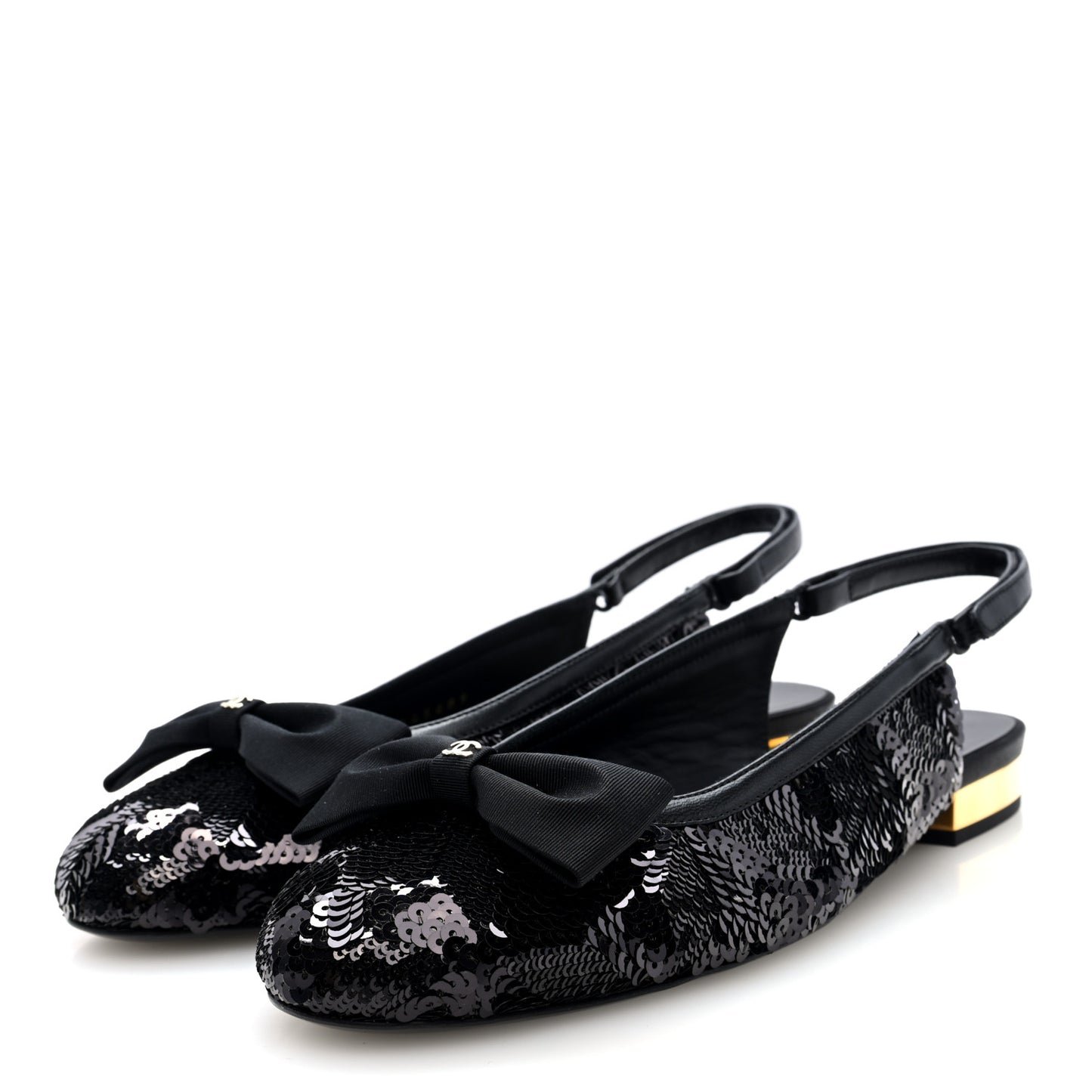 Sequin Lambskin Bow CC Slingbacks 38.5 Black