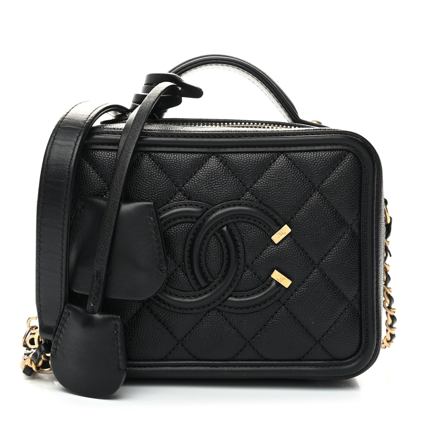 Caviar Quilted Small CC Filigree Vanity Case Black