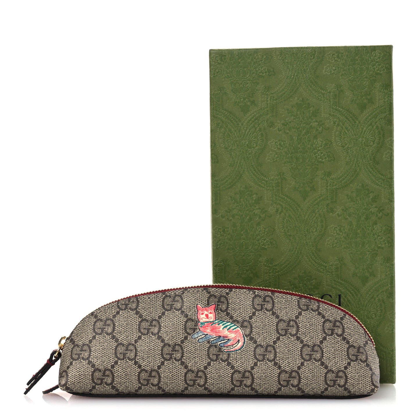 GG Supreme Monogram Cat Pencil Case Beige Ebony
