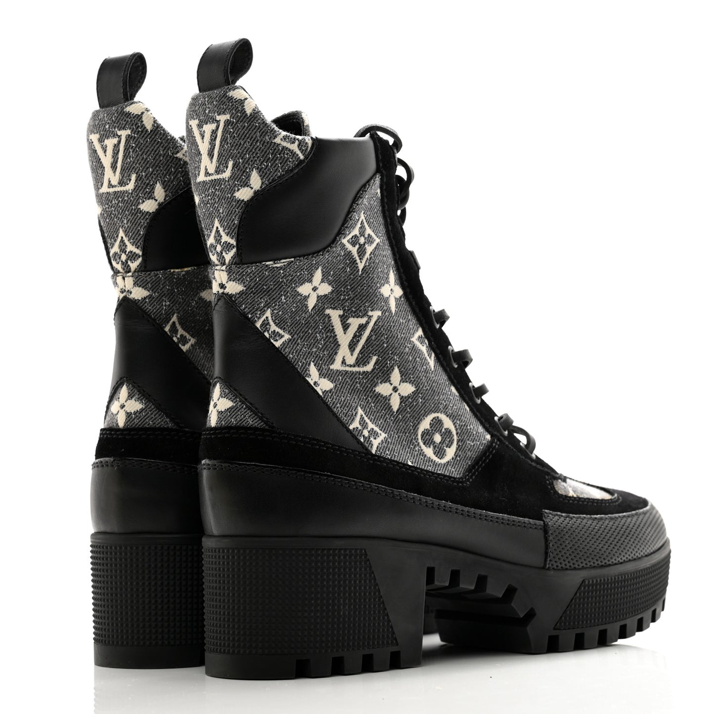 Calfskin Monogram Denim Laureate Platform Desert Boots 37 Grey