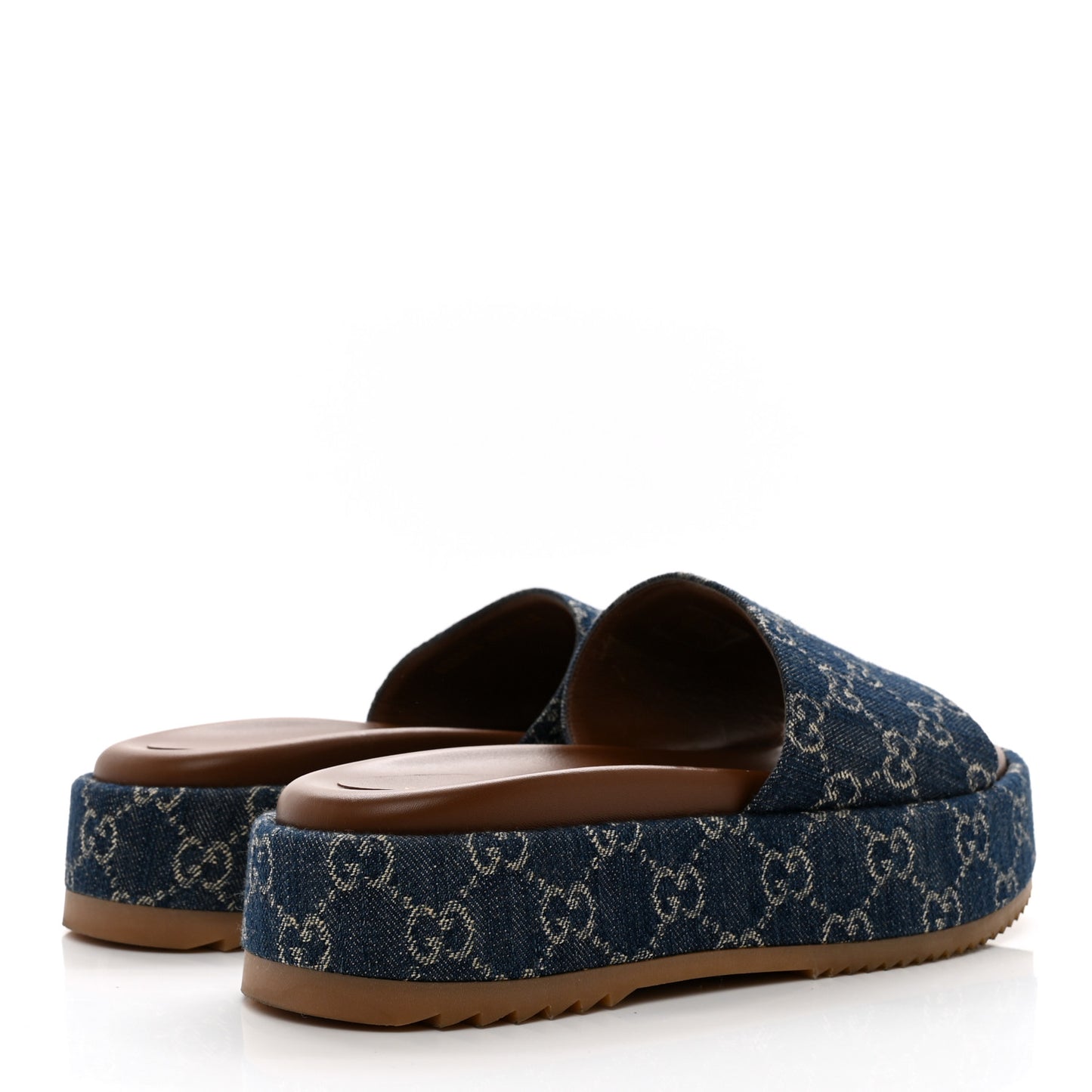 New Denim GG Monogram Angelina Platform 55mm Slide Sandals 40.5 Blue Tea