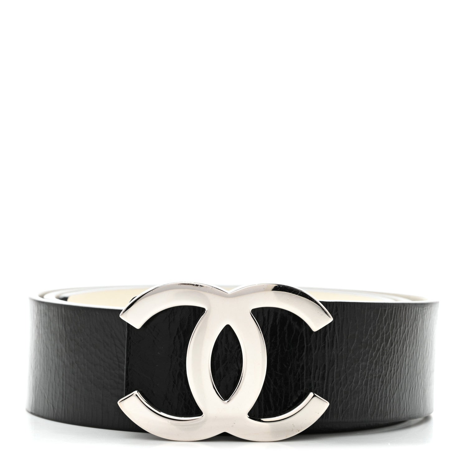 Chanel Patent Calfskin CC Reversible Belt 85 34 Black White
