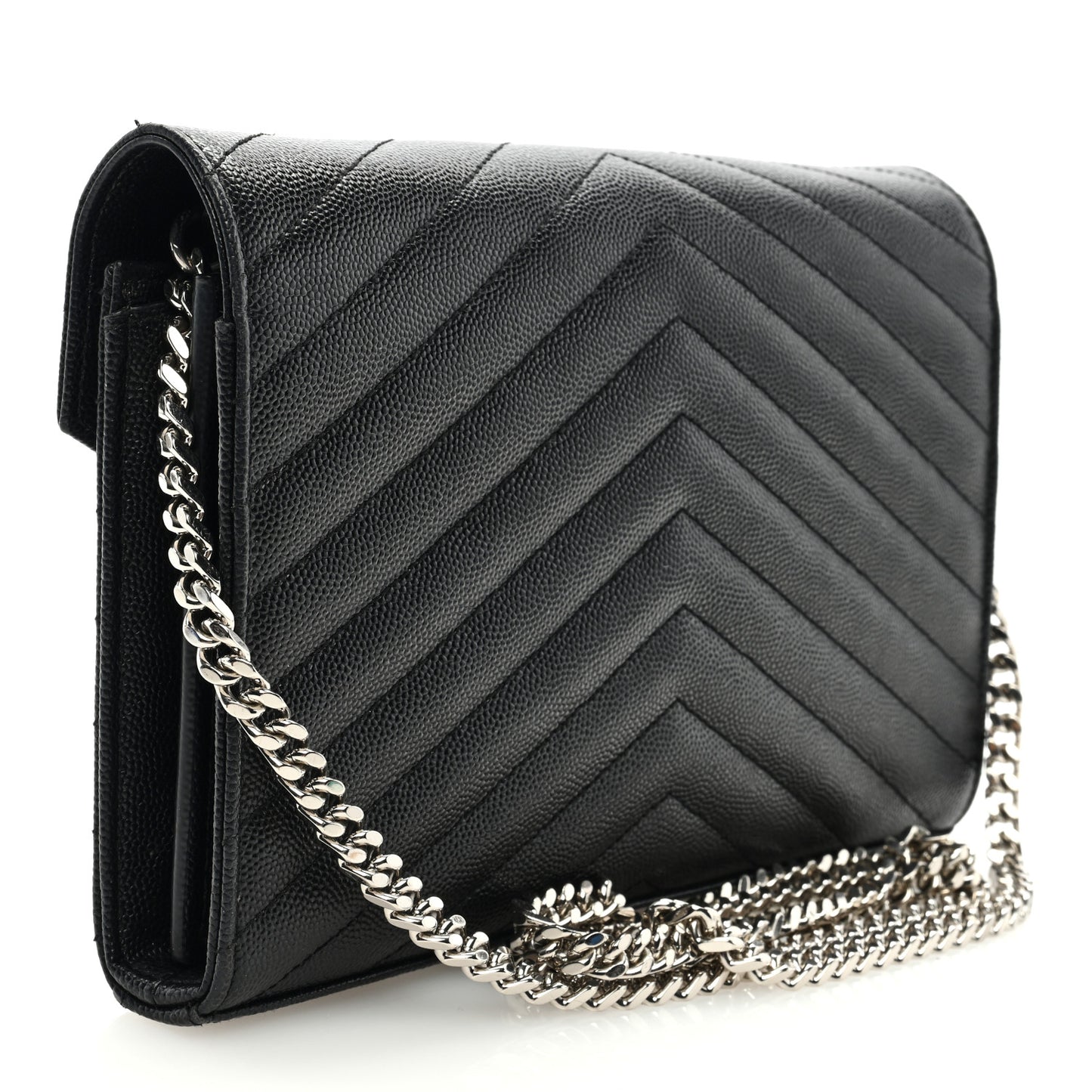 Grain De Poudre Matelasse Chevron Monogram Chain Wallet Black