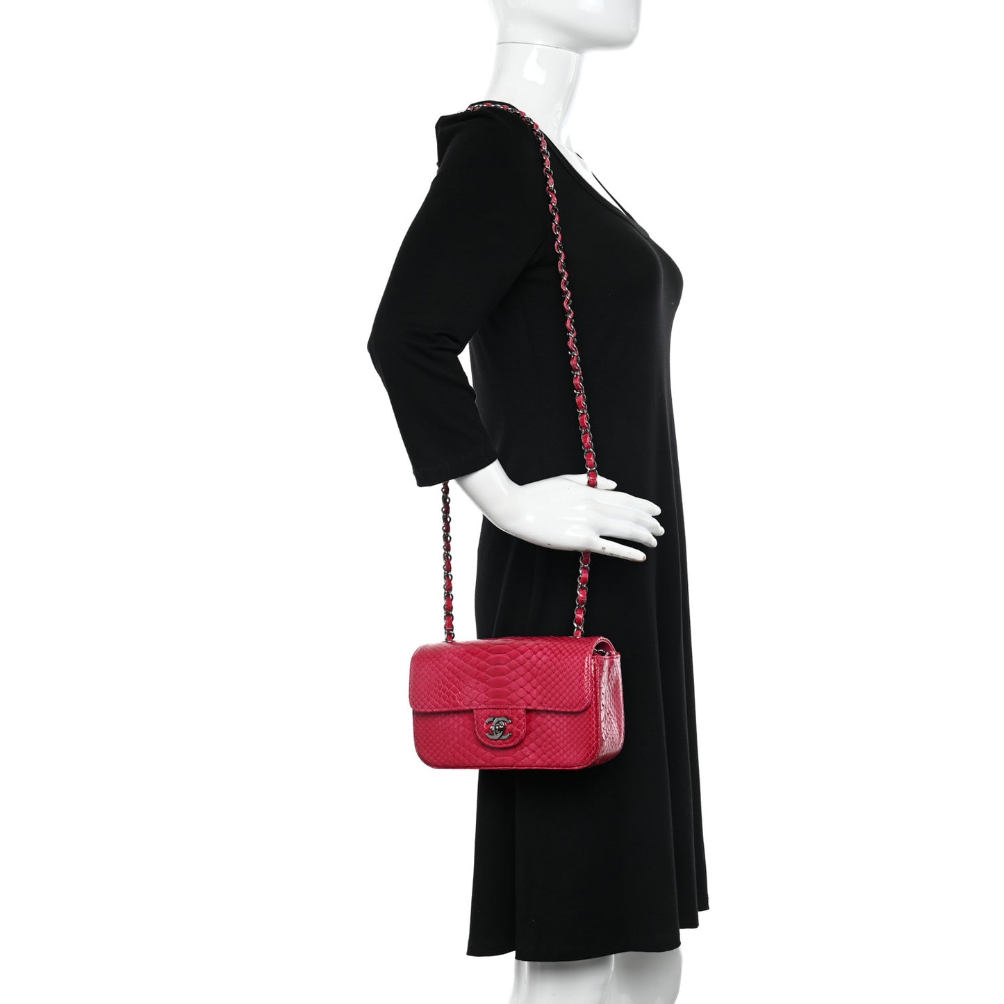 Snakeskin Mini Rectangular Flap Dark Pink