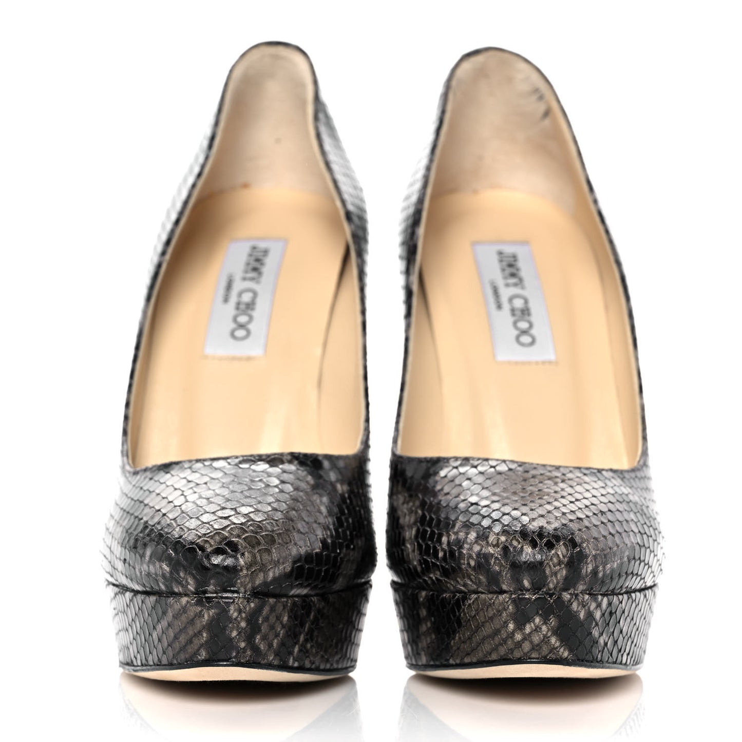 Calfskin Snake Print Pumps 38 Grey