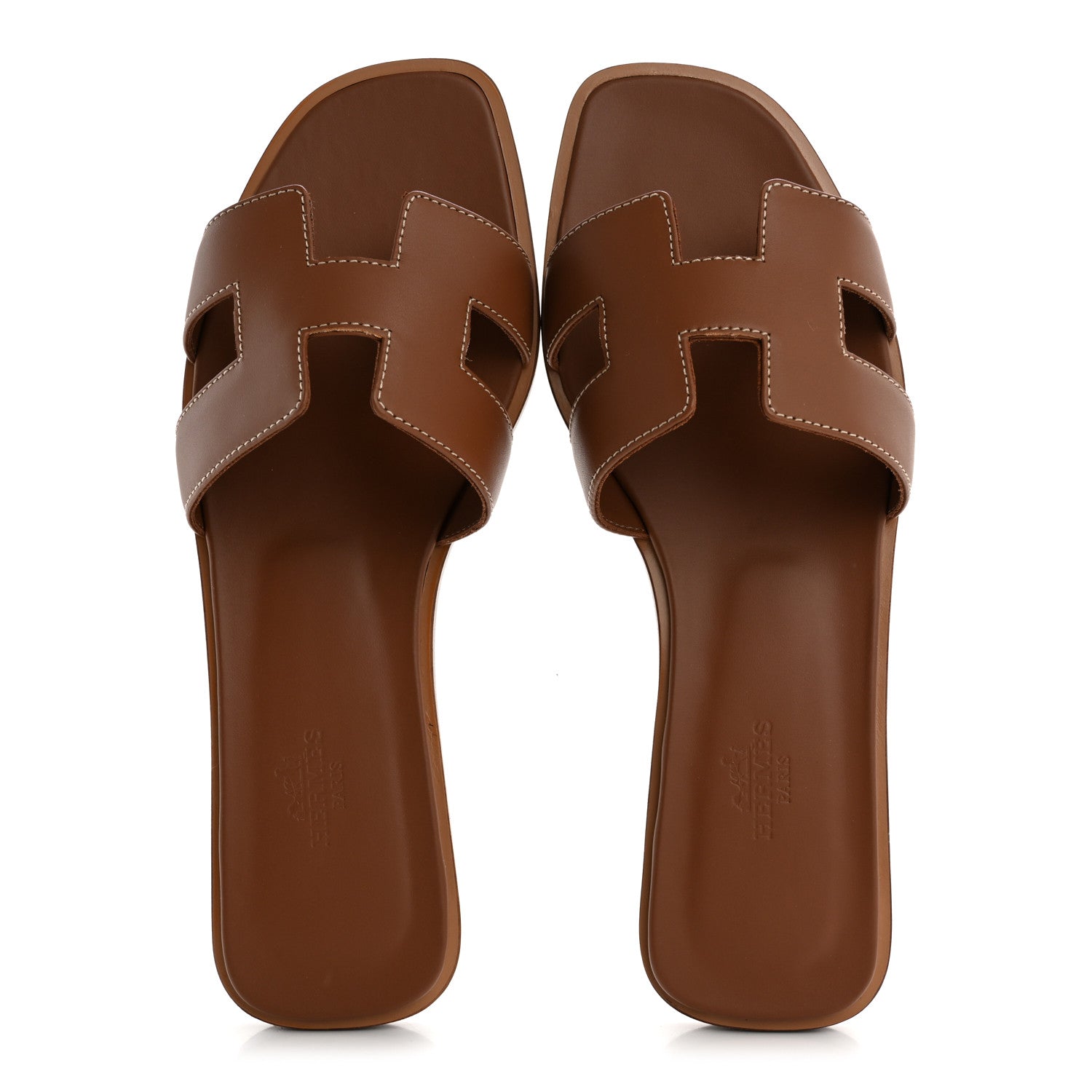 Hermes Box Calfskin Oran Sandals 38.5 Gold 2 of 9
