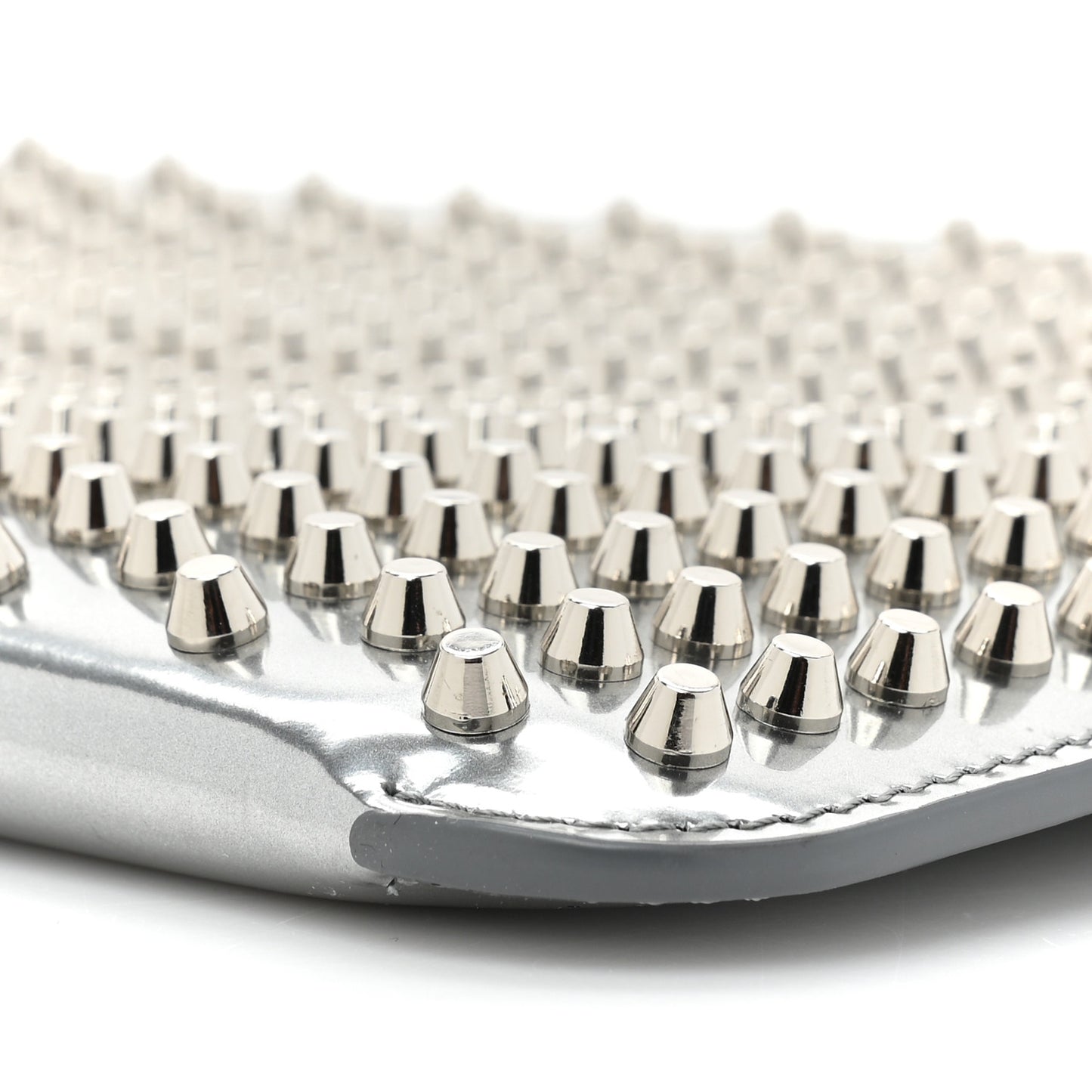 Metallic Calfskin Quadro Spikes Loubiclutch Silver