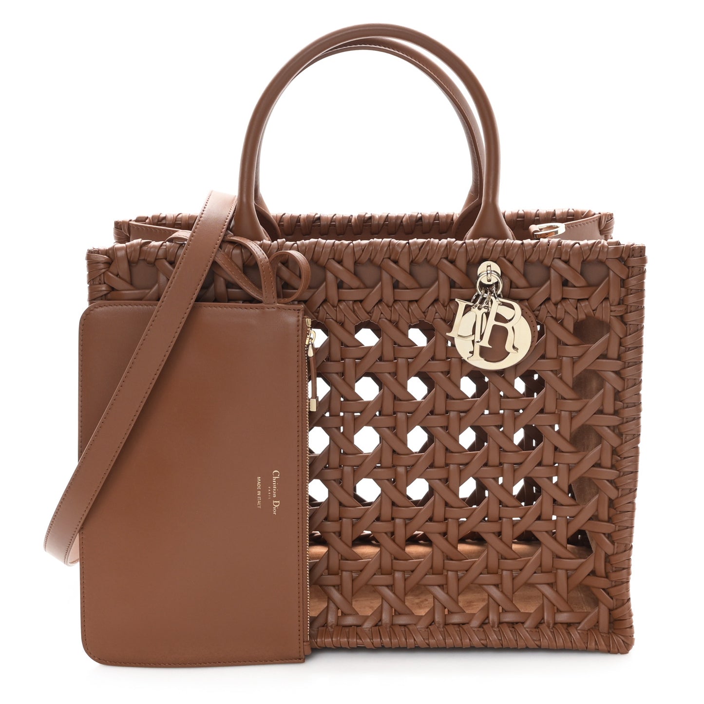 Calfskin Braided Cannage Medium Book Tote Golden Saddle