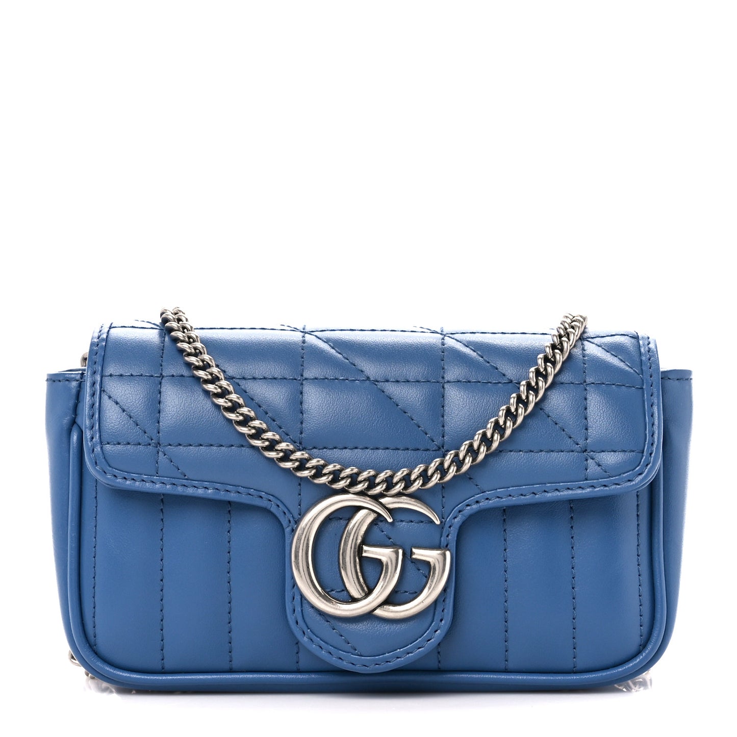 Calfskin Matelasse Aria Super Mini GG Marmont Shoulder Bag Clear Blue