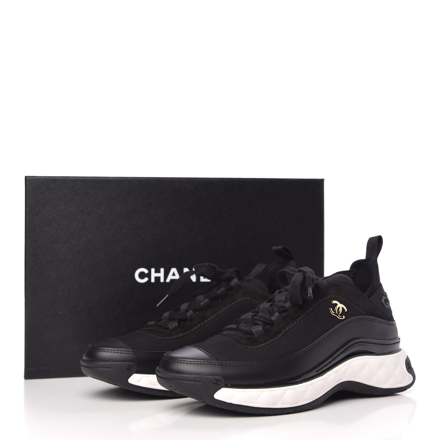 Velvet Calfskin Mixed Fibers CC Sneakers 37 Black