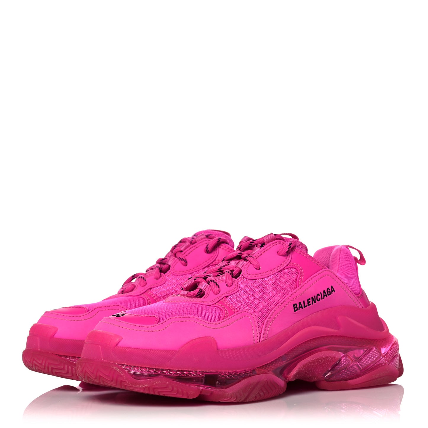 Fabric Mesh Clear Sole Fluo Womens Triple S Sneakers 40 Pink