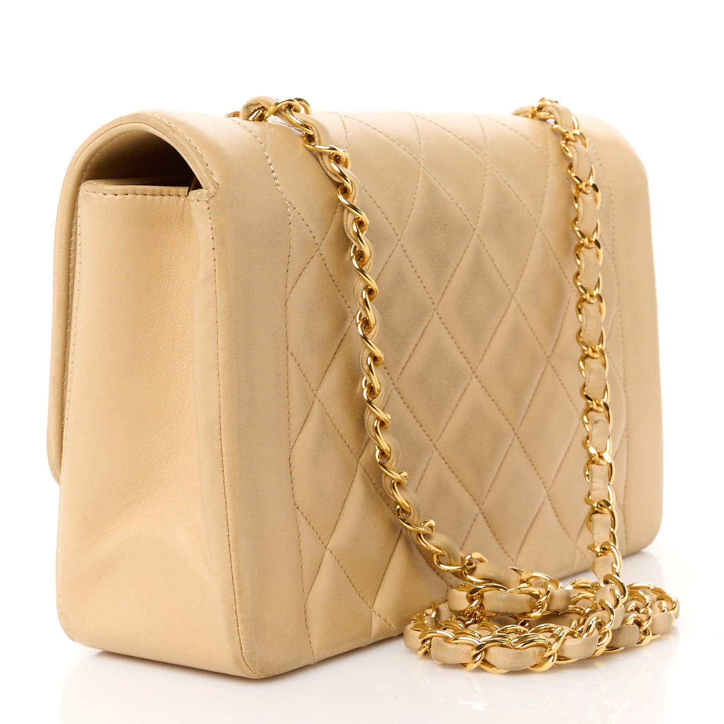 Lambskin Quilted Medium Single Flap Beige