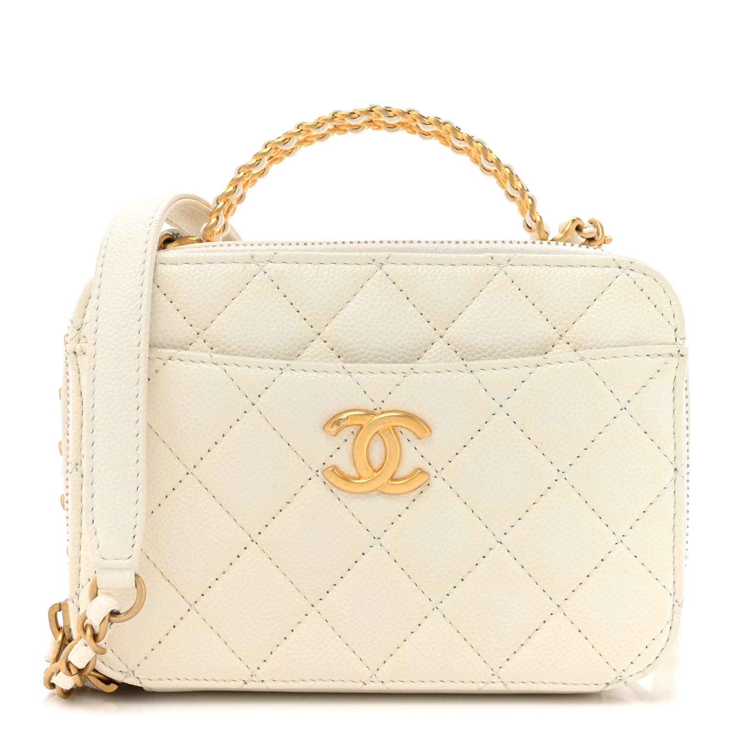 Chanel Caviar Quilted Mini Pick Me Up Vanity Case White 1613982